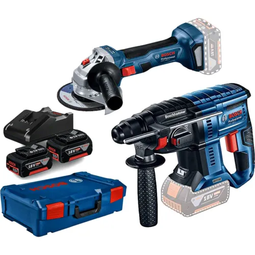 Набор аккумуляторного инструмента Bosch Professional: угловая шлифмашина GWS 180-LI с перфоратором GBH 180-LI (2 х 4 Ач, ЗУ), 0615990N05